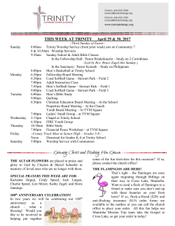 ALTAR FLOWERS TODAY are placed in praise and glory to God by