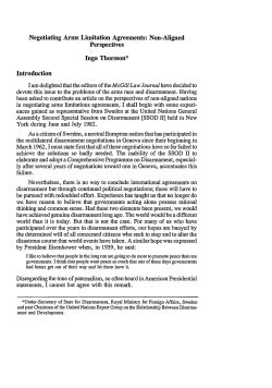 Negotiating Arms Limitation Agreements: Non
