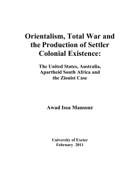 Orientalism, Total War and the Production of Settler Colonial