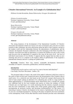 Cittaslow International Network: An Example of a Globalization Idea?