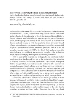 Autocratic Monarchy: Politics in Panchayat Nepal Reviewed by John