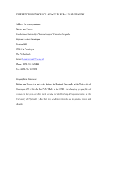 EXPERIENCING DEMOCRACY - WOMEN IN RURAL EAST