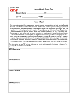 Second Grade Report Card Student Name: # School: Grade: _____