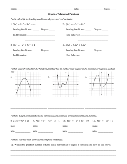 Part I: Identify the leading coefficient, degree, and end behavior. Part