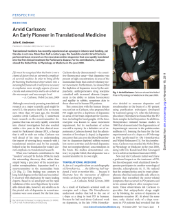 Arvid Carlsson: An Early Pioneer in Translational Medicine