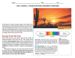 Unit 2 - Section 1 – “Energy in the Earth`s Atmosphere” Study Notes