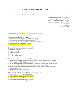 CHEM 101 EXAM 2 WINTER 09-10 VERSION A