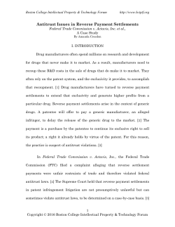 Antitrust Issues in Reverse Payment Settlements