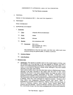 Ten-Year-Review proposals Deletion of Aloe barbadens/s Mill