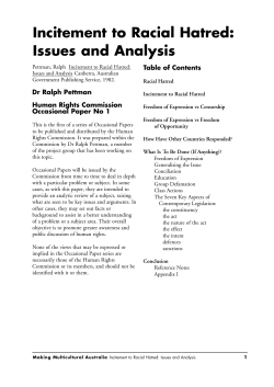 Incitement to Racial Hatred: Issues and Analysis