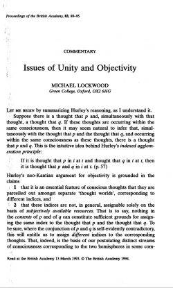 Issues of Unity and Objectivity