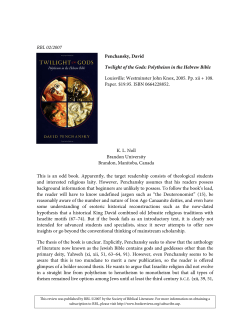 RBL 02/2007 Penchansky, David Twilight of the Gods: Polytheism in