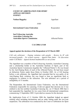 Court of Arbitration for Sport (Appeals Division) --