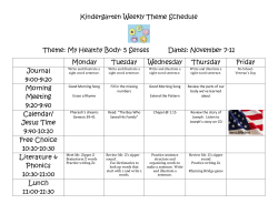 Kindergarten Weekly Theme Schedule Theme: My Healthy Body