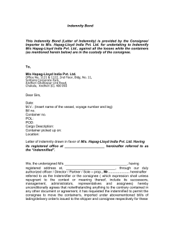 Indemnity case to case Bond Aug 2017 - Hapag