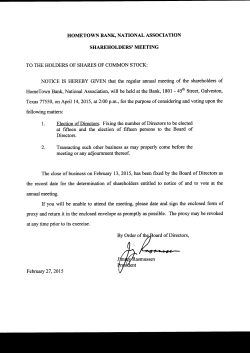 HOMETOWN BANK NATTONAL ASSOCIATION NOTICE IS