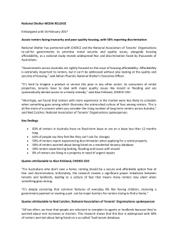 National Shelter Media Release