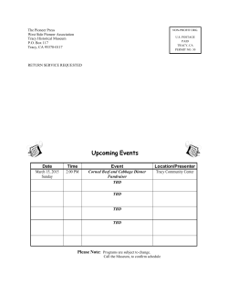 Upcoming Events - Tracy Historical Museum