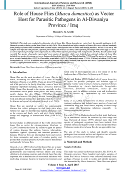 The Role of House Flies (Musca domestica) as a Vector for Parasitic