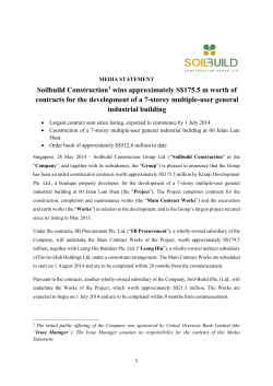 Soilbuild Construction1 wins approximately S$175.5 m worth of