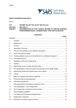 Draft Interpretation Note. Determination of the Taxable Income of