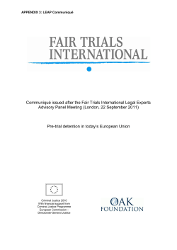 Communiqu&eacute; issued after the Fair Trials International Legal Experts