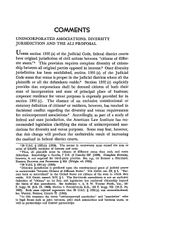 Unincorporated Associations: Diversity Jurisdiction and the ALI