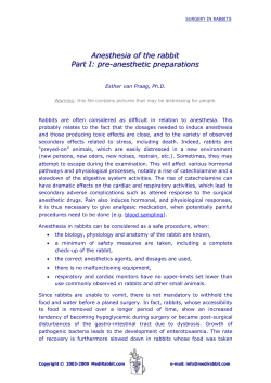 Anesthesia of the rabbit. Part I Pre-anesthetic procedures