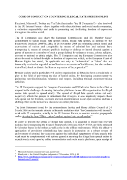 the Code of Conduct on countering illegal hate speech