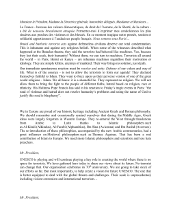 Monsieur le Pr&eacute;sident, Madame la Directrice g&eacute;n&eacute;rale, honorables