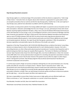 Step therapy bill protects consumers Step therapy applies to a small