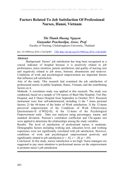 Factors Related To Job Satisfaction Of Professional Nurses, Hanoi