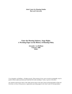 A Working Paper on the History of Housing Policy