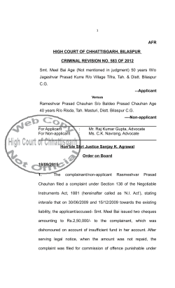 For offence under Section 138 of the N.I. Act i.e. dishonour of the