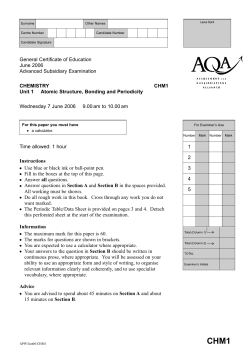 A-level Chemistry Question paper Unit 1 - Atomic Structure