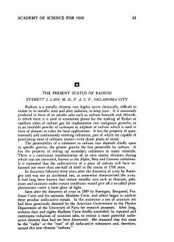 The Present Status of Radium - Oklahoma State University