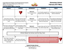 Elementary School February 2017 Menu Winter Break No School
