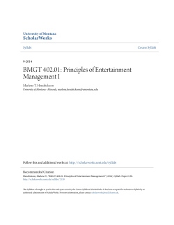 BMGT 402.01: Principles of Entertainment Management I