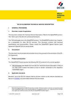 DE-CIX GLOBEPEER TECHNICAL SERVICE DESCRIPTION I