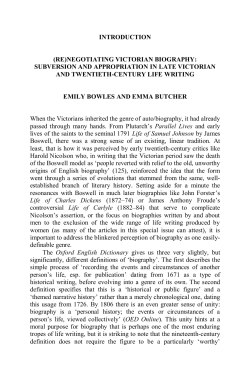 INTRODUCTION (RE)NEGOTIATING VICTORIAN BIOGRAPHY