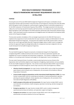 Health Emergency Programme Results Framework and Budget