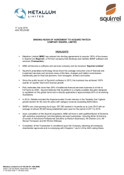 17 June 2016 ASX RELEASE BINDING HEADS OF