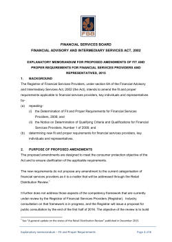 Explanatory Memorandum for proposed amendments to Fit and