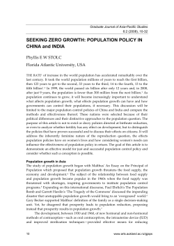 SEEKING ZERO GROWTH: POPULATION POLICY IN CHINA and