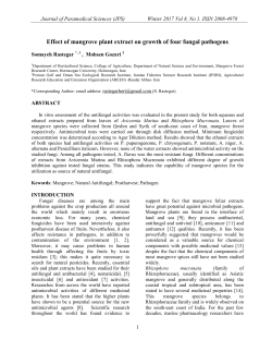 Effect of mangrove plant extract on growth of four fungal pathogens