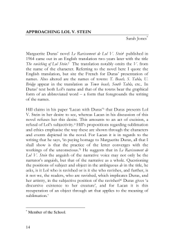 APPROACHING LOL V. STEIN Sarah Jones&lowast; Marguerite Duras