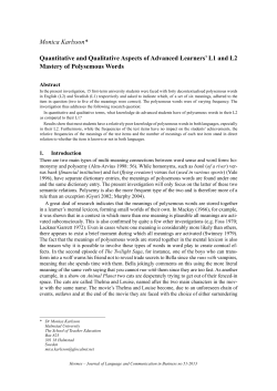 Monica Karlsson* Quantitative and Qualitative Aspects of