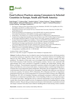 Food Leftover Practices among Consumers in Selected Countries in
