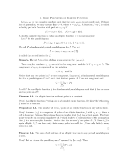 1. Basic Properties of Elliptic Function Let ω1,ω2 be two complex