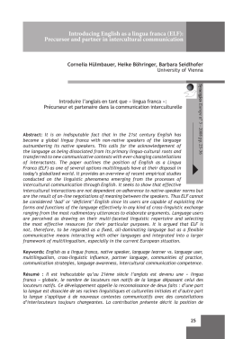 Introducing English as a lingua franca (ELF): Precursor